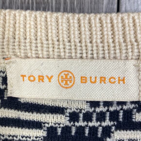 Tory Burch Geometric Cream Wool Blend Crewneck Sweater Women's Large - Picture 4 of 5